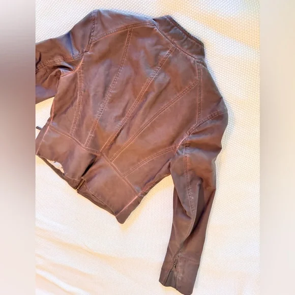HEI HEI Anthropologie Dara Vegan Leather Moto Jacket Chocolate Brown - Picture 12 of 16